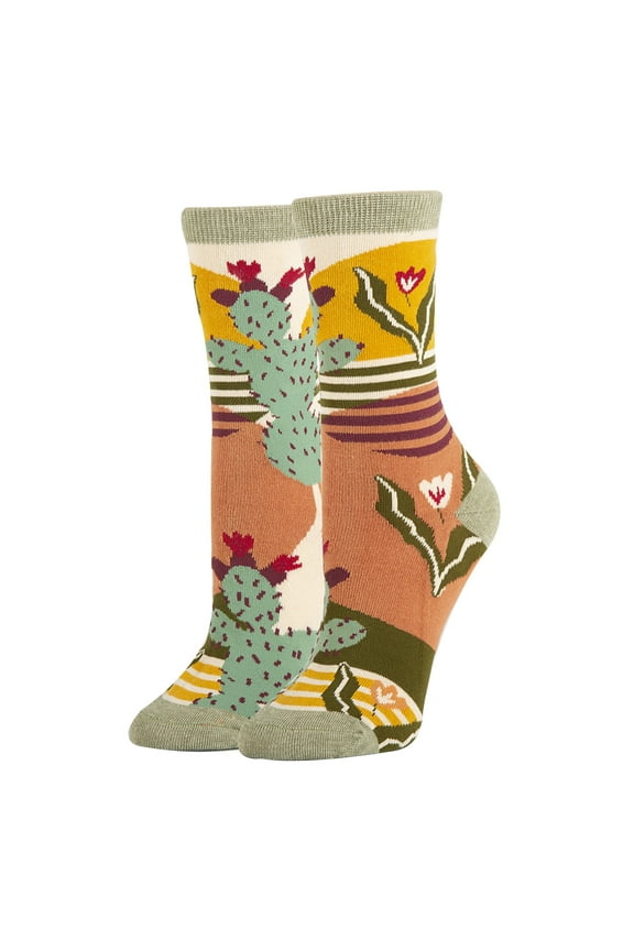 Womens Colorful Patterned Dress Socks, Premium Cotton Casual Fashion Crew Socks, Sol De Cactus