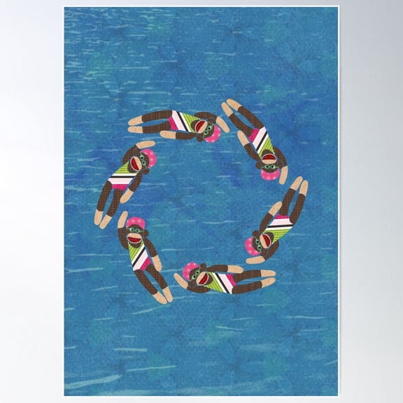 Sock Monkey Water Ballet Whimsical Poster, 12x18 UNFRAMED