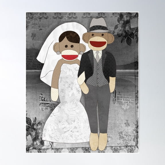 Sock Monkey Wedding Poster Wall Art, Modern Wall Decor For Living Room Bedroom, 8x12 UNFRAMED