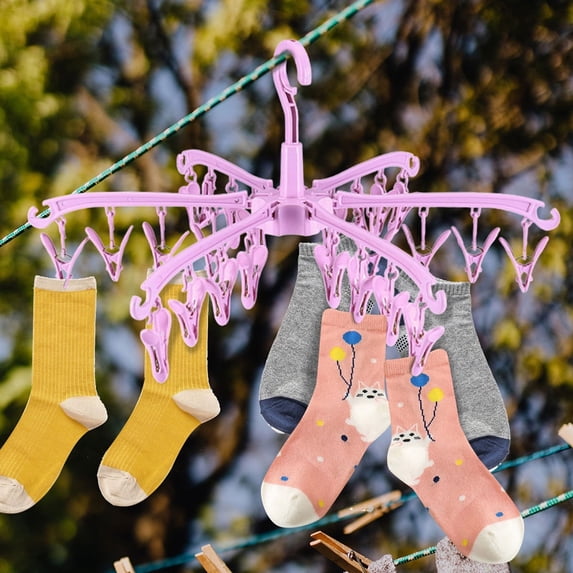 Sock Rack Cozival Foldable Sock Drying Rack with 24 Clips, Rotatable Plastic Laundry Hanger for Socks, Underwear, and Clothes, Portable Clothes Dryer for Travel and Home, Laundry Hanger with Clips