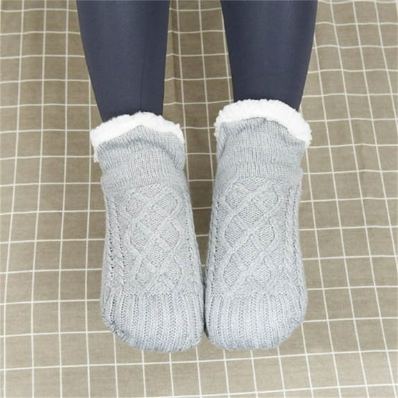Sock Slippers,Warm Socks for Women,Women Winter Thick Slipper Socks with Grippers Non Slip Warm Fuzzy Socks Christmas Gifts,Women's Super Soft and Warm Fuzzy Fleece-Lined Slipper Socks(Gray M)