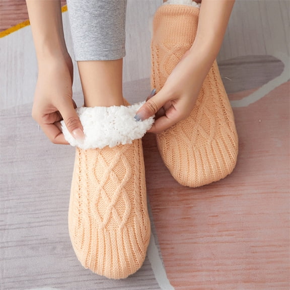 Sock Slippers,Warm Socks for Women,Women Winter Thick Slipper Socks with Grippers Non Slip Warm Fuzzy Socks Christmas Gifts,Women's Super Soft and Warm Fuzzy Fleece-Lined Slipper(Beige S)