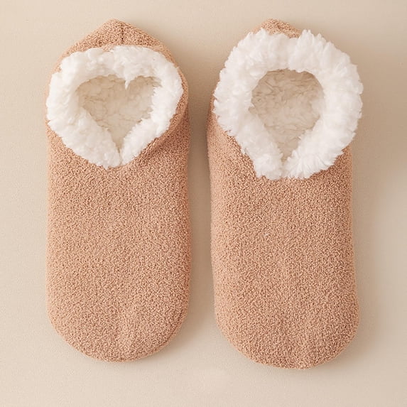 Sock Slippers for Home Leisure Lined Indoor Footwear with Non- Grip and Cozy Floor Socks for Warm Comfort, Khaki
