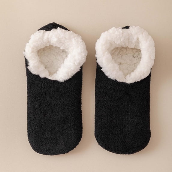 Sock Slippers for Home Leisure with -Lined Comfort and Non- Grip - Thick Indoor Footwear for Cozy Floors, Black