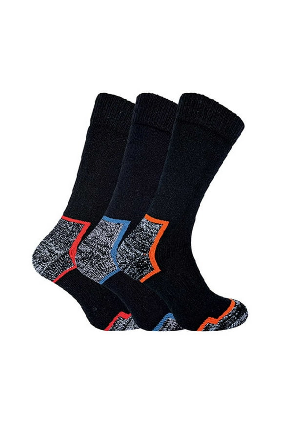 - 3 Pairs Mens Heavy Duty Cotton Cushioned Work Boot Socks with Reinforced Heel & Toe