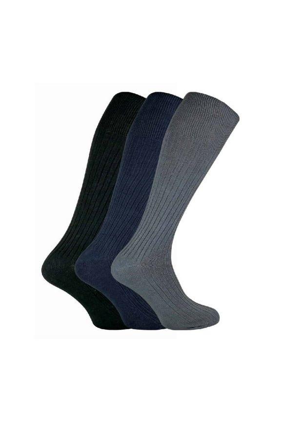- 3 Pairs Mens Long Knee High Length 100% Cotton Socks