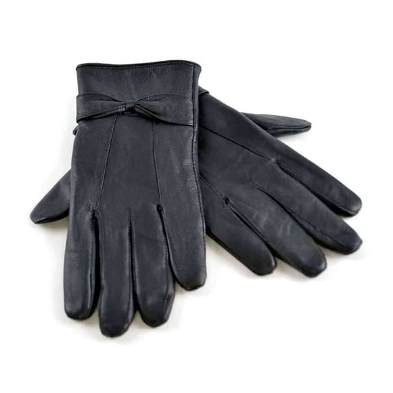 Sock Snob - Ladies Fleece Lined Warm Sheepskin Leather Gloves with Bow