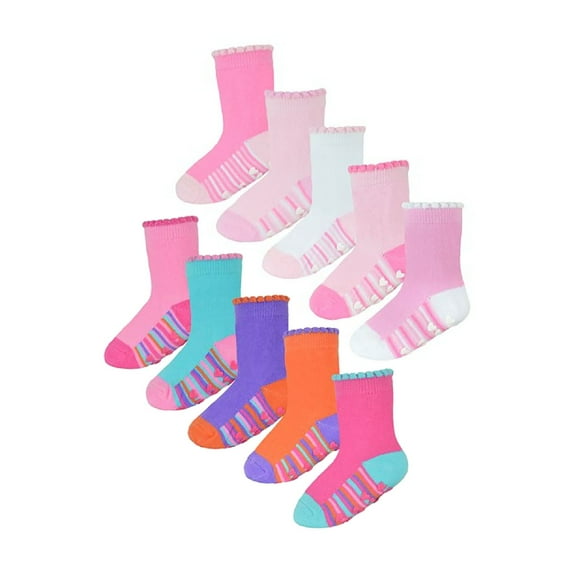 Sock Snob - Non Slip Baby Girl Heel and Toe Socks | 10 Pairs | Cute Soft Toddler Socks with Grips