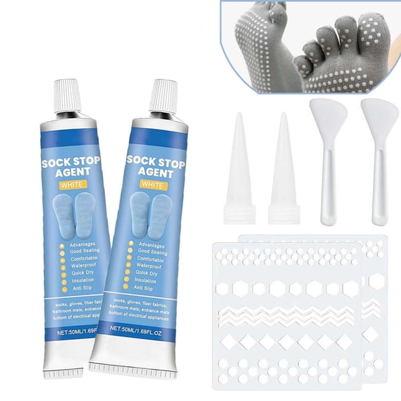 Sock Stop, 2 Pack Clear Waterproof Sock Glue, Non Slip Glue Clear DIY Anti Slip Socks, Rugs, Mats and Blankets, Hangers