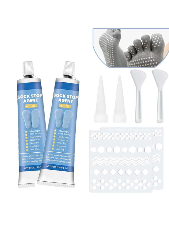 Sock Stop, 2 Pack Clear Waterproof Sock Glue, Non Slip Glue Clear DIY Anti Slip Socks, Rugs, Mats and Blankets, Hangers