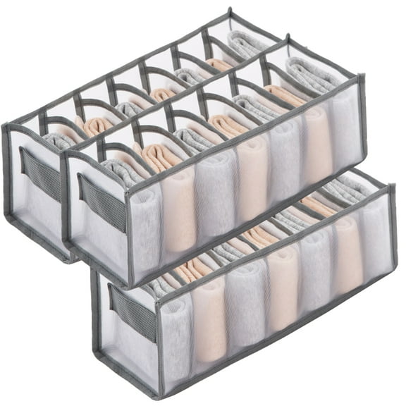 Sock drawer organizer 3 bags, sock and underwear organizer, sock organizer for drawer, mesh folding cabinet closet organizer - grey