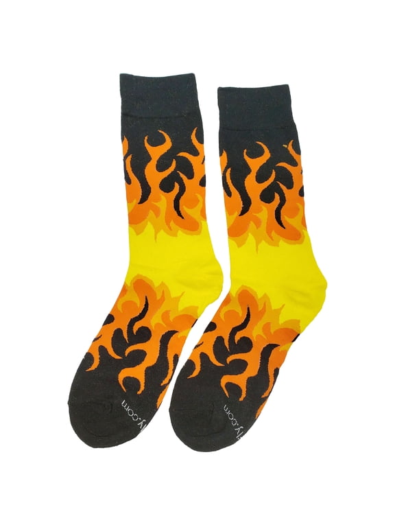 Fire Dress Socks, Men's Size 8-12, Crew Length, Combed Cotton, Fun Novelty