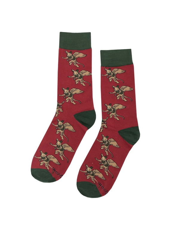 Flying Monkey Dress Socks, Men's Size 8-12, Crew Length, Combed Cotton, Fun Novelty