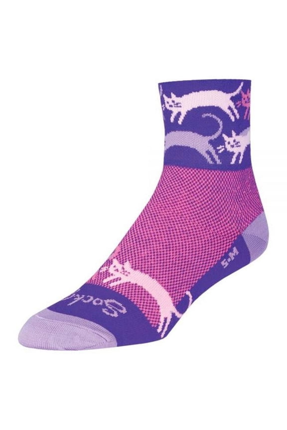 SockGuy Classic Pounce Socks 3 inch Purple Cats Large X-Large Synthetic