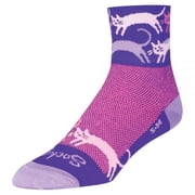 SockGuy Classic Pounce Socks 3 inch Purple Cats Large X-Large Synthetic
