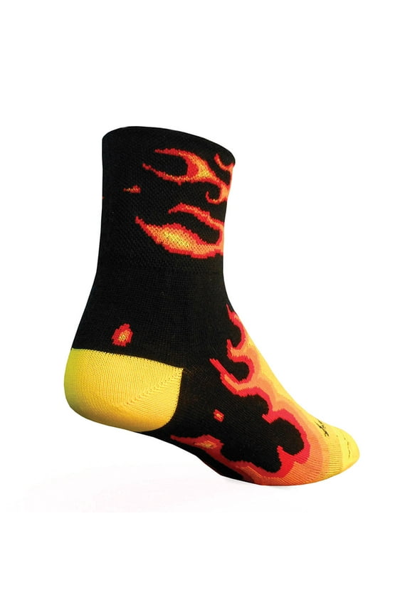 Classic Fireball Socks - 3 inch, Black/Yellow/Red, Large/X-Large