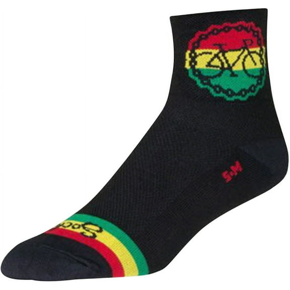 SockGuy Classic Rasta Ride Socks - 3", Black/Rasta, Small/Medium