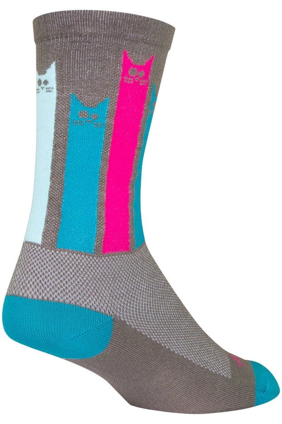 Crew Felines Socks 6 inch Gray Pink Teal Small Medium Synthetic