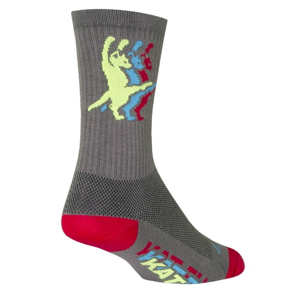 SockGuy Crew Kat-Fu Sock: Gray SM/MD Double Stitched Heel and Toe Ultra Wicking