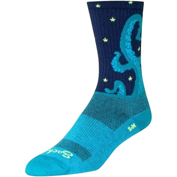 SockGuy Crew Kraken Sock: Blue LG/XL Double Stitched Heel and Toe Ultra Wicking