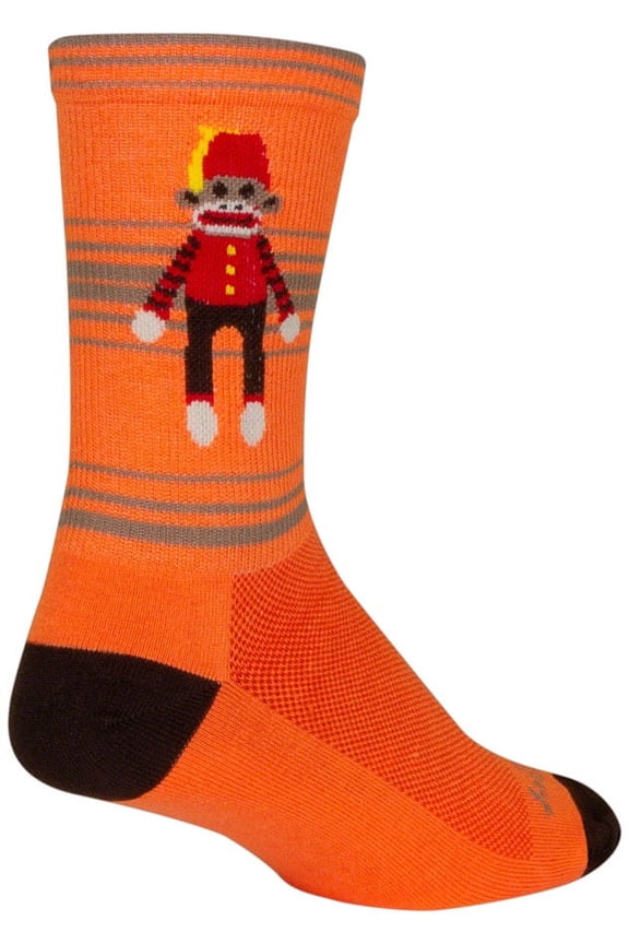 Funky Monkey Crew Socks - 6", Orange/Red/Brown, Small/Medium