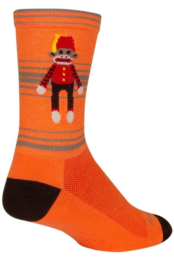 Funky Monkey Crew Socks - 6", Orange/Red/Brown, Small/Medium
