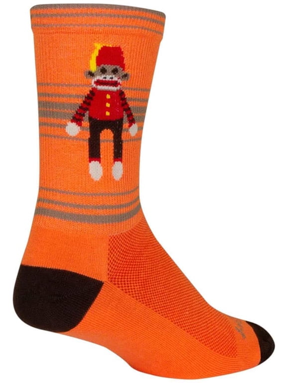Funky Monkey Crew Socks - 6", Orange/Red/Brown, Small/Medium