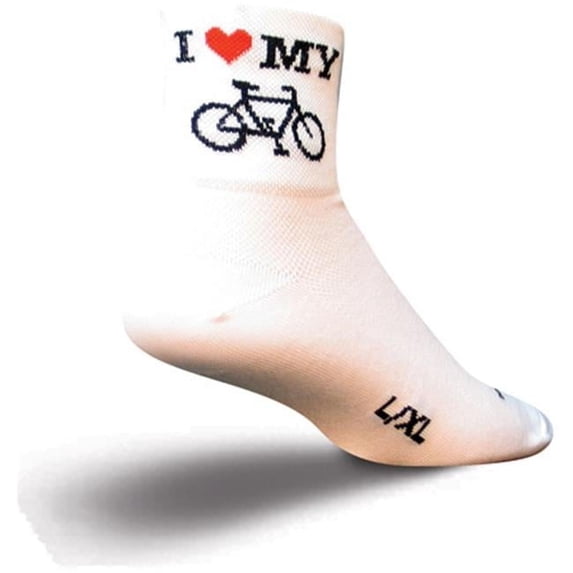 SockGuy Men's Heart My Bike Socks, White, Large/X-Large - Sockguy