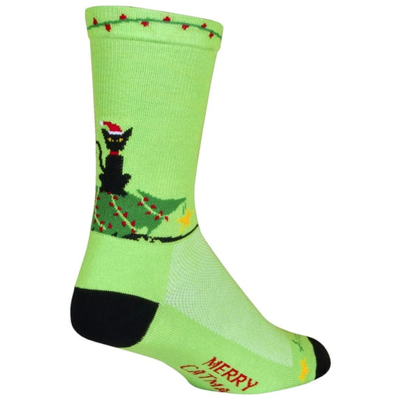 SockGuy Merry Catmas Crew Socks - 6 inch, Green/Black, Large/X-Large