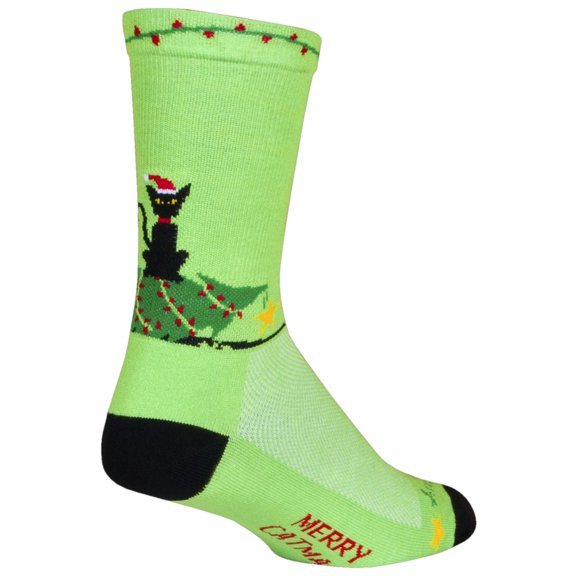 SockGuy Merry Catmas Crew Socks - 6 inch, Green/Black, Large/X-Large