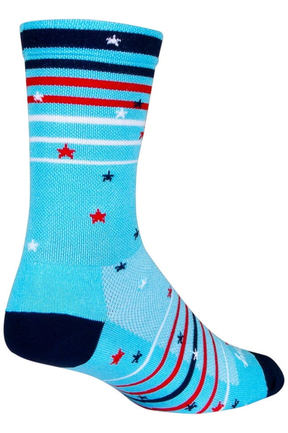 Sparkler Crew Socks - 6", Red/White/Blue, Small/Medium