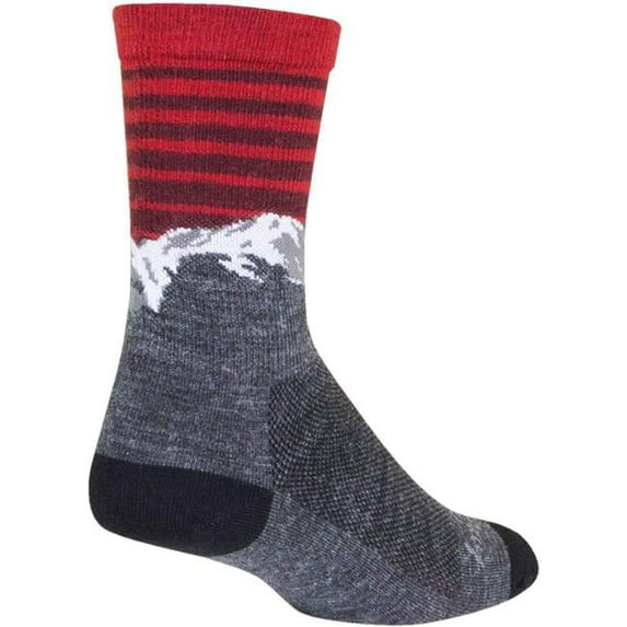 SockGuy Summit Wool Socks - 6", Gray/Red/White, Small/Medium