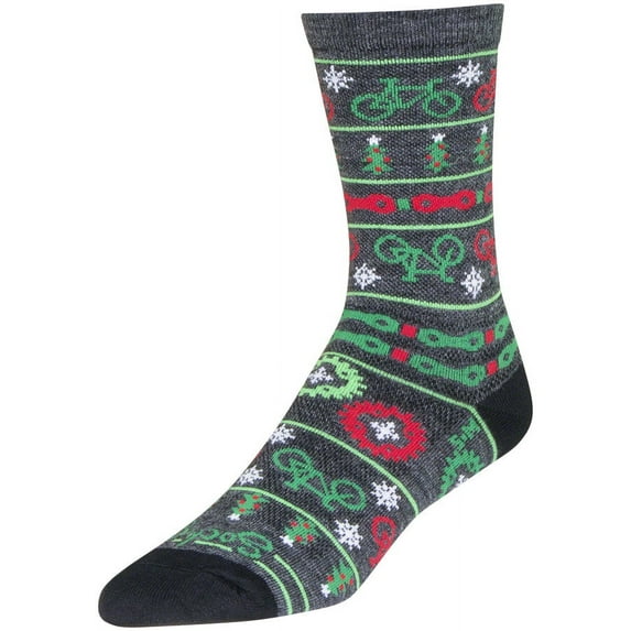SockGuy Wool Ride Merry Crew Socks - 6 inch, Gray/Red/Green, Large/X-Large