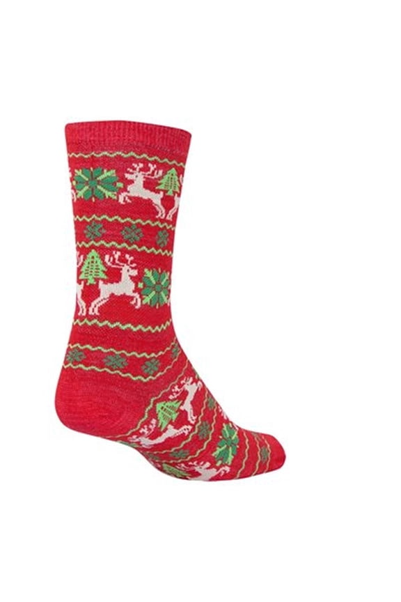 Wool Ugly Sweater Red Crew Socks - 6 inch, Red/Green, Small/Medium