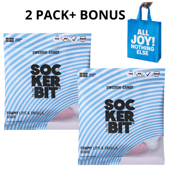 Sockerbit Foamy Sour Lips and Skulls Gummies, 2.82 oz - 2-Pack+ BONUS