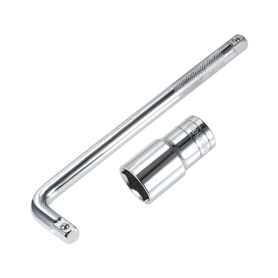 Socket Accessory Set, 30mm 6-Point Deep Socket 10" L-Shape Extension Handle with 1/2" Drive