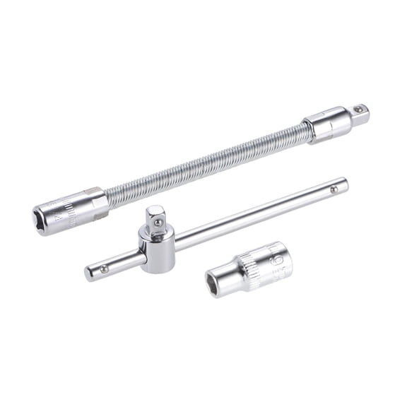 Socket Accessory Set, 7mm 6-Point Shallow Socket 4.5" Sliding Wrench Breaker Bar 6" Flexible Extension Bar w 1/4" Drive