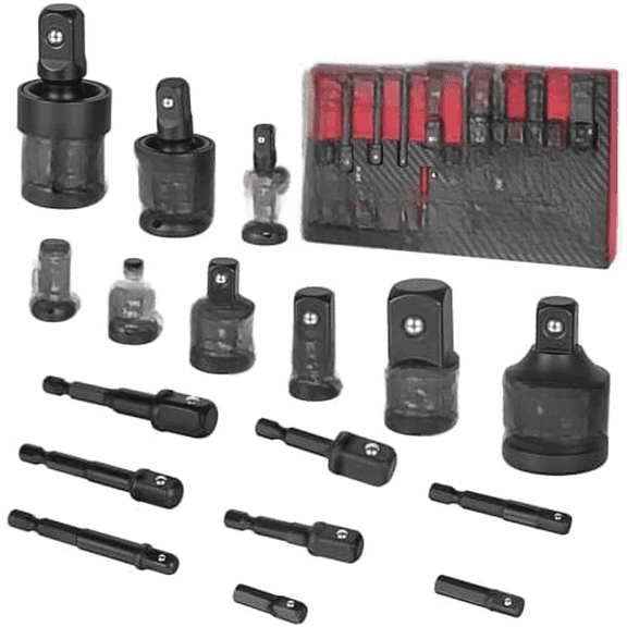 Socket Adapter Set 17 Piece includes Reducer, Universal Joint Socket Set, Drill Adapter 1/4" 3/8" 1/2"$$Tools & Hardware Other