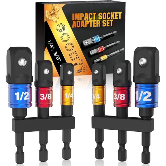 Socket Adapter Set for Drill - Tools for Men Gadgets 1/4" 3/8" 1/2" Grade Driver Bit Set Extension Bit with Holder Ratchet Wrench Nut Hex Drive Adapter Hand Power Accessories Cool Stuff