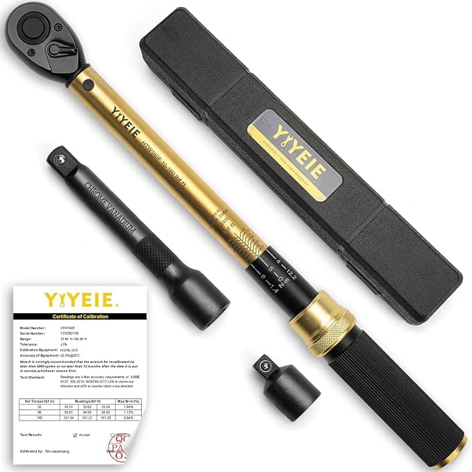 1/2" Drive Torque Wrench Set, 10 160 FT LB (10 227 Nm) Range, 72 Tooth Precision, with 3/8" Adapter & Extension, Perfect for Car Tire Lug Nut Torquing