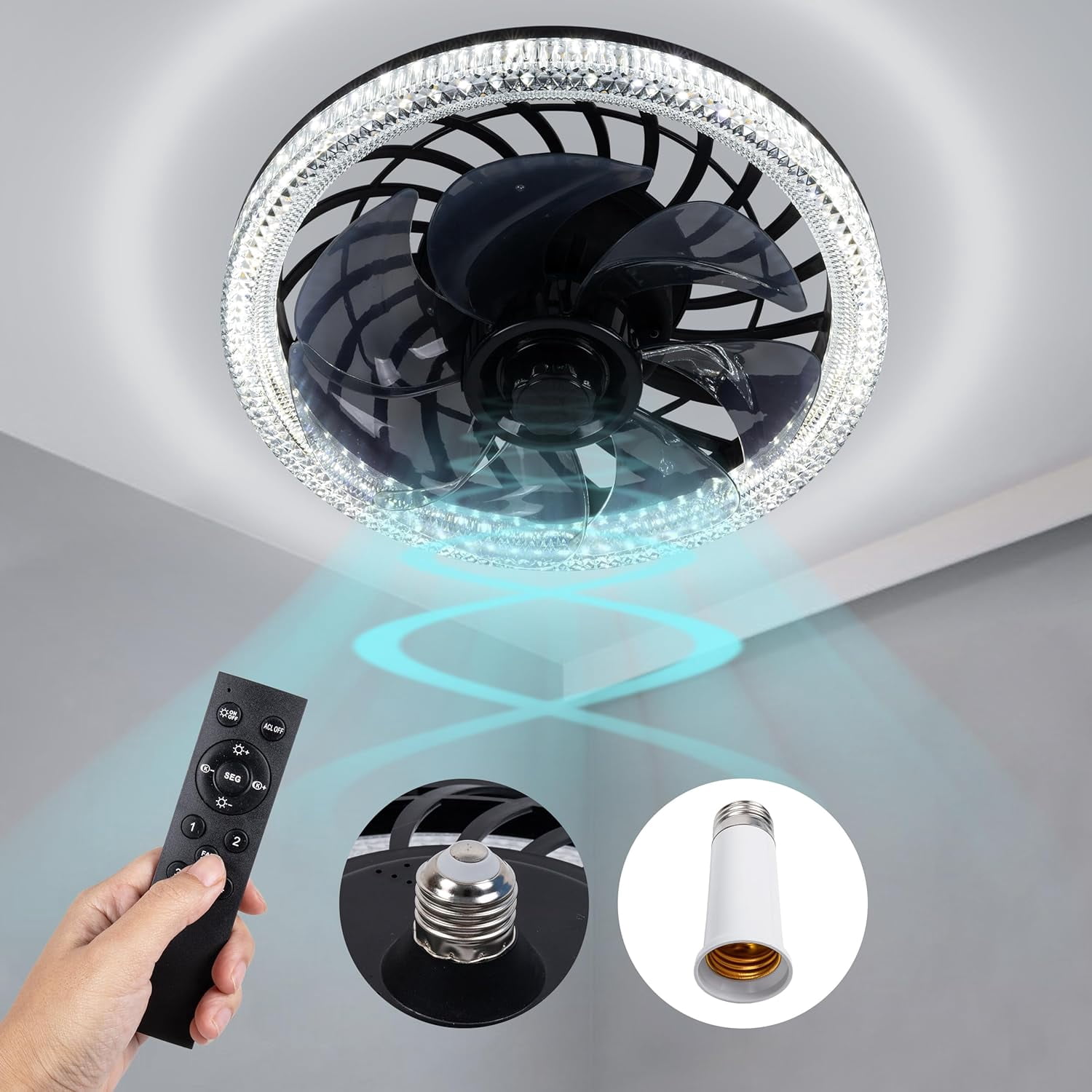 Socket Ceiling Fan Light,Bulb Socket Fan with Remote,Dimmable E26 Base ...