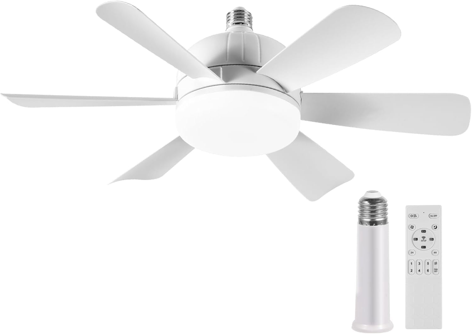 10 Inch Plug-In Socket Ceiling Fan With Light & Remote – Screws Into Light Socket, 3 Speeds, 3 Light Settings