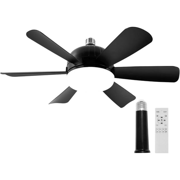 Socket Ceiling Fan with Light and Remote Control, 17.8 inch Small Fan light with Dimmable Led Light Bulb, 3 Color Temperatures, 6 Fan Speeds, E26 Base Screw in Ceiling Fan for Bedroom Kitchen