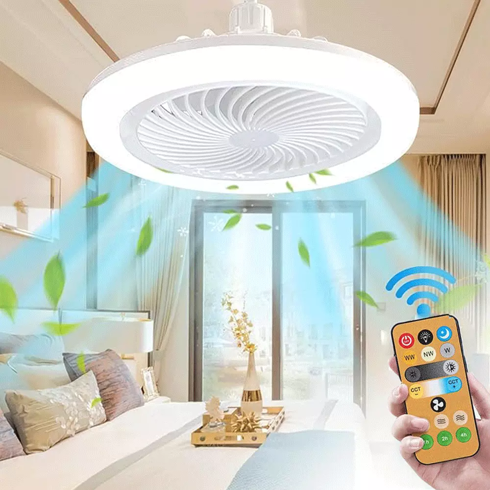 Socket Ceiling Fan with Lights Remote Control, E27 Socket Fan Light Enclosed Low Profile Fan