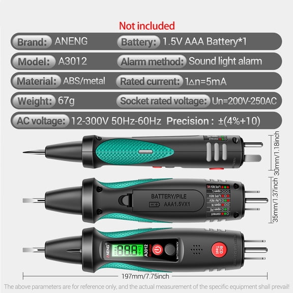 Socket Circuit Analyzer Voltage A3012 Multifunctional Socket Circuit Analyzer AC/DC Voltage Tester Intelligent Power Polarity Detector Leakage Test Tools