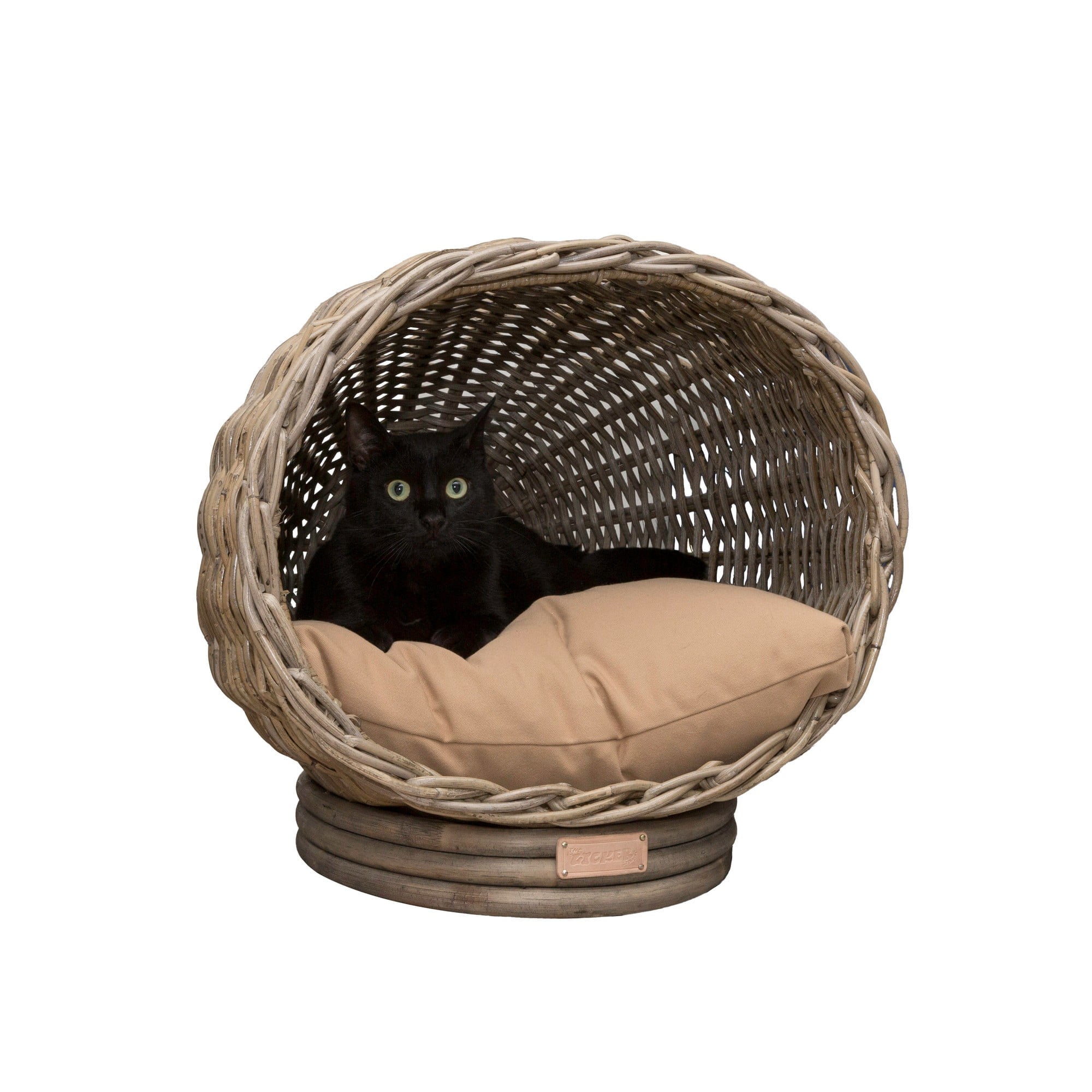 Kubu Gray Handwoven Rattan Dome Cat Bed with Cushion