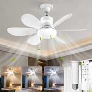GUPUP Screw-in Ceiling Fans with Lights and Remote Control, 21" Socket Fan Light for Bedroom Patio Living Room, White