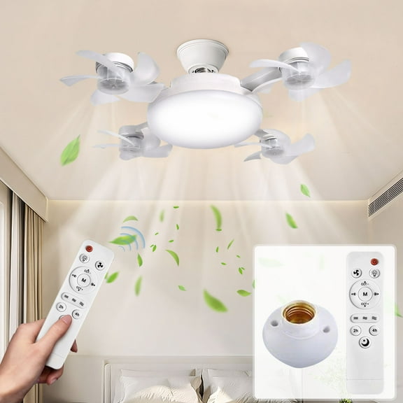 Socket Fan Light Ceiling Fans, Hanging Socket Fan Light with Remote Control or Base, E27 Screw Fan Pendant, Bedroom Silent Remote Control Ceiling Fan Light, Eye Protection Energy-saving Light Fan