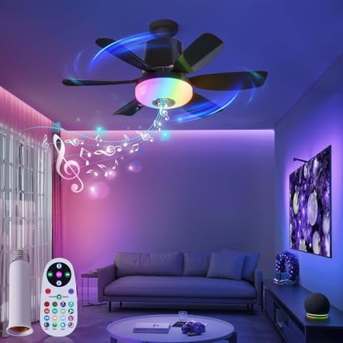 Socket Fan Light with Remote, Socket Breeze Ceiling Fan with Bluetooth Speaker, RGB, 3 Colors, 3 Fan Speed, 18.5" Small Ceiling Fans with Lights Screw in Ceiling Fan for Bedroom Garage, Black$$