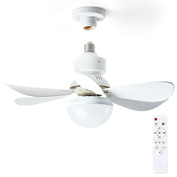 Socket Fan Light Small Ceiling Fan with Light and Remote, 16.53inch Screw in Ceiling Fan Light for E26/E27 Base, Easy to Install Dimmable Mini Ceiling Fan for Bedroom Kitchen and Small Rooms